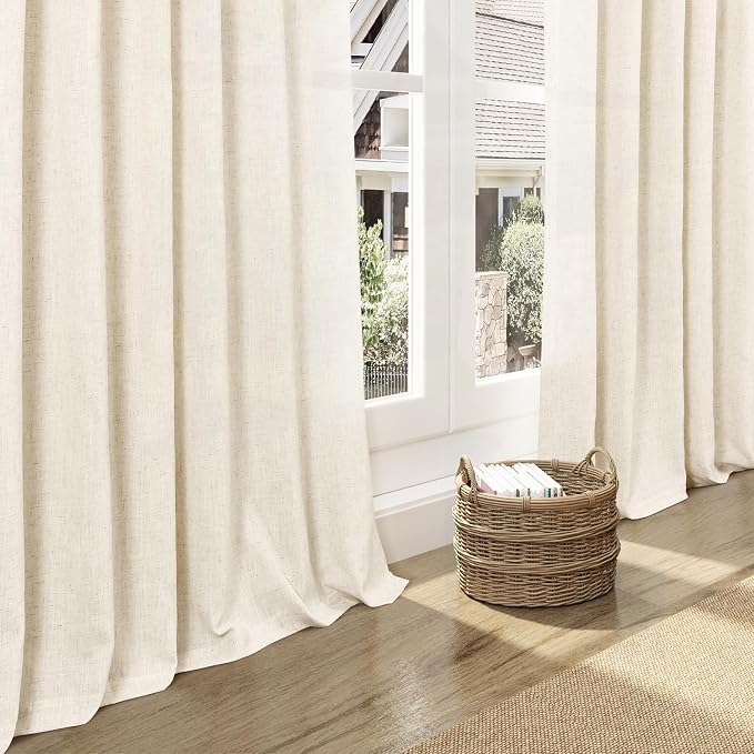 Warm Beige Linen Curtains 90 Inch Long 2 Panels Set - Image 5