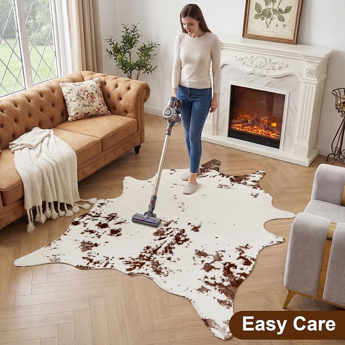 JONIYEAR Large Durable Faux Cowhide Area Rug 4.9 x 6.56 Feet, Premium Cow Print - Image 4
