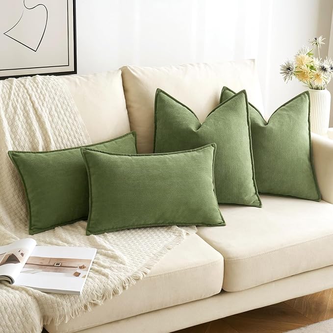 MIULEE Pack of 2 Sage Decorative Pillow Covers 18x18 Inch Soft Chenille - Image 4