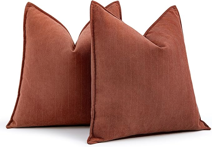 MIULEE Pack of 2 Rust Decorative Pillow Covers 18x18 Inch Soft Chenille by MIULEE