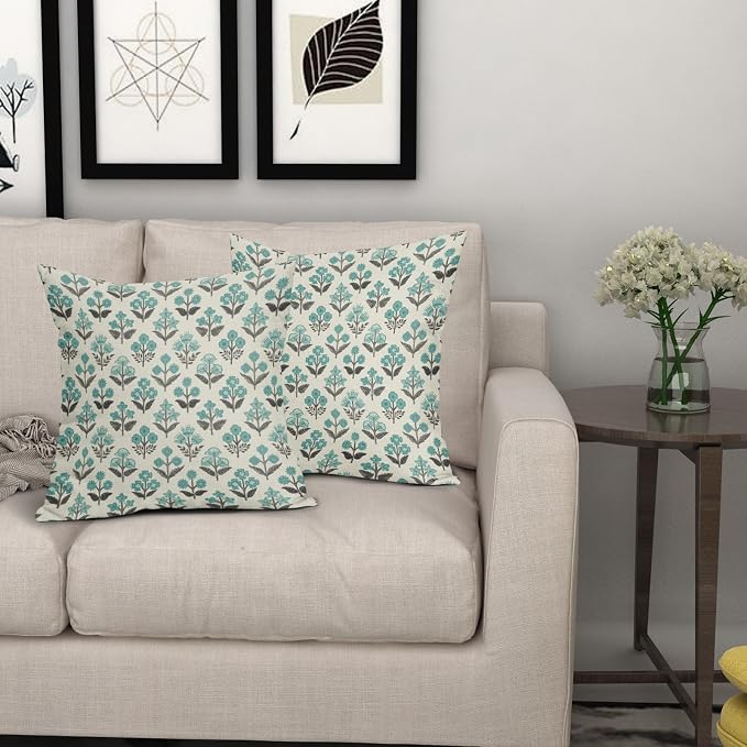 Black Teal Floral Pillow Covers 20x20 Inch Set of 2, Spring Summer Vintage - Image 7
