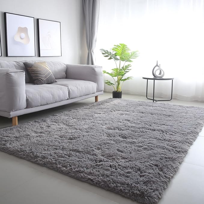 CAIYUECS Grey Area Rug for Living Room: Indoor Ultra Soft Shag Plush Rugs for - Image 4
