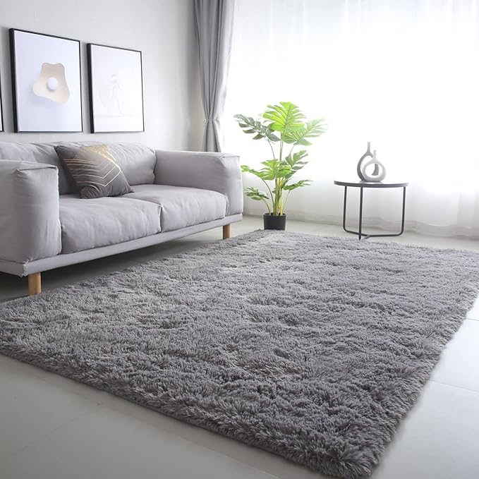 Gray Area Rug for Bedroom 3x5: Shag Fuzzy Rugs for Living Room Bedroom by CAIYUECS