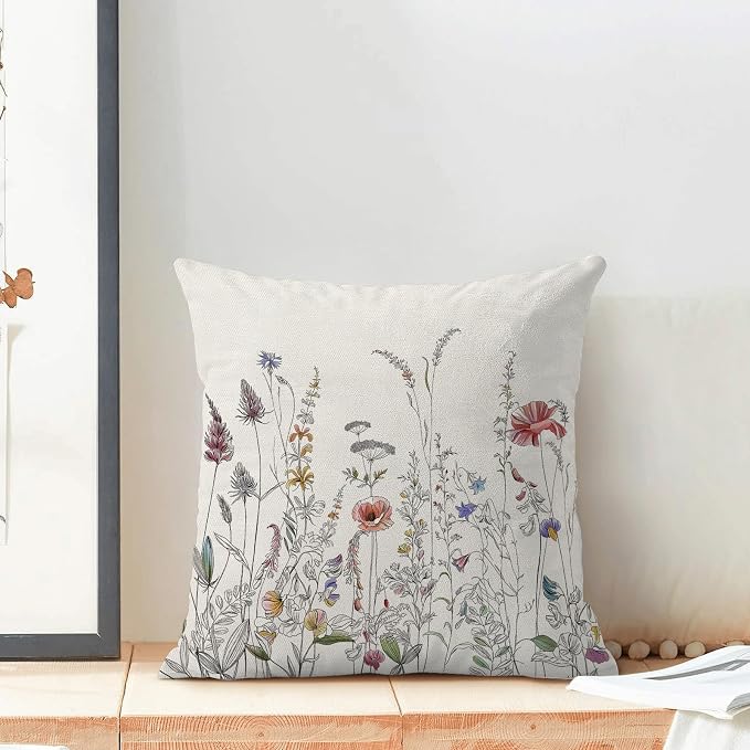 AEIOAE Spring Pillow Covers 18x18 Inch Set of 2, Colorful Seasonal Floral Plant - Image 3