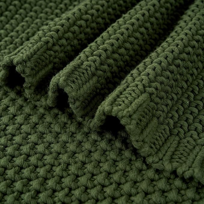 Longhui bedding Chunky Cable Knit Throw Blanket Lightweight Olive Green 100% - Image 9