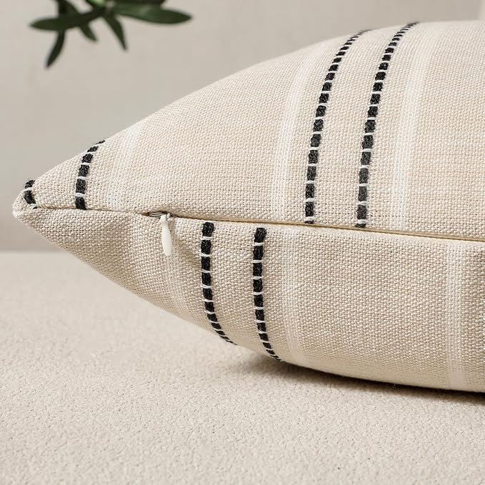Hckot Throw Pillow Covers 12x20 Set of 2 Striped Pillow Covers Textured Linen - Image 2