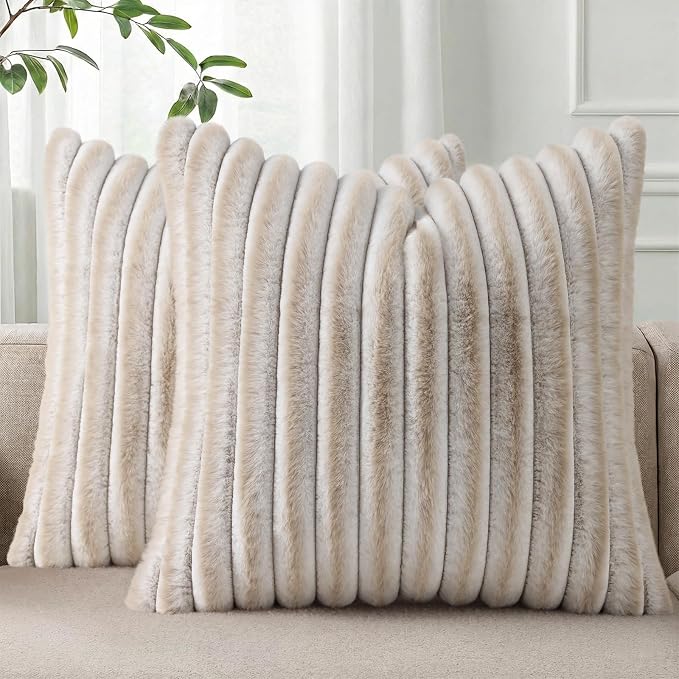 Pallene Faux Fur Plush Throw Pillow Covers 18x18 Set of 2, Luxury Soft Fluffy by PALLENE