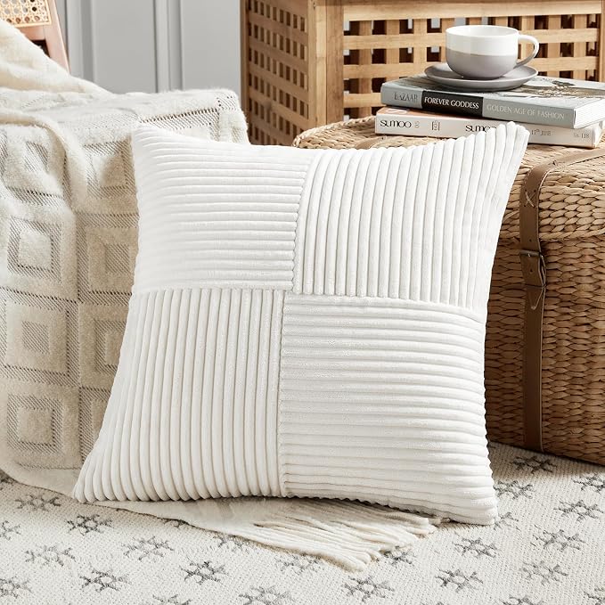 Fancy Homi 2 Packs Cream White Euro Decorative Throw Pillow Covers 28x28 Inch - Image 2