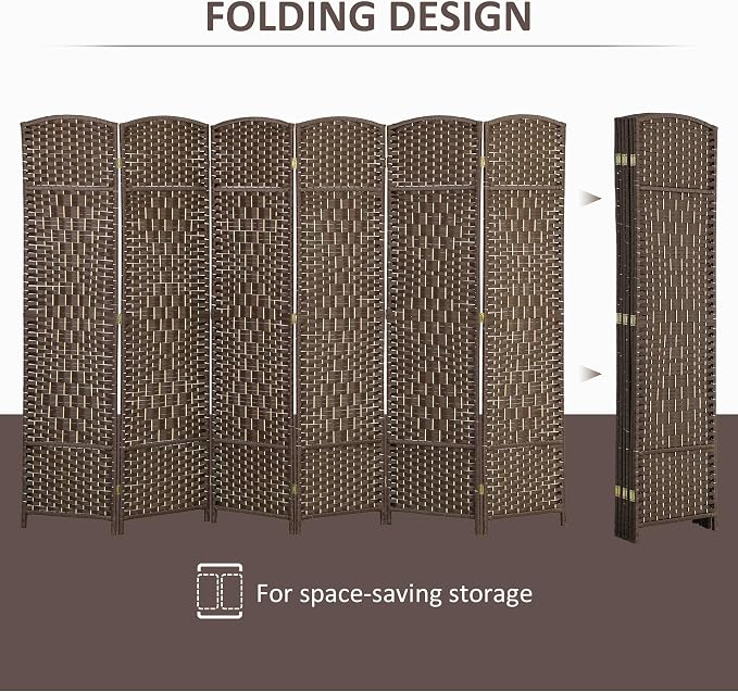 HOMCOM Room Divider, 6 Ft 6 Panel Folding Privacy Screen, Hand-Woven PP Wall - Image 3