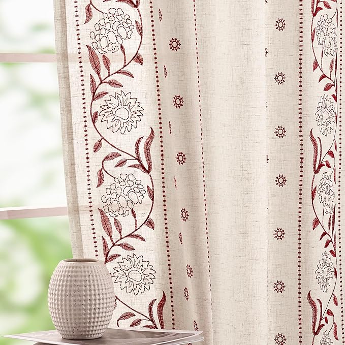 jinchan Winslow Linen Curtains for Bedroom 108 Inches Length Embroidered by JINCHAN