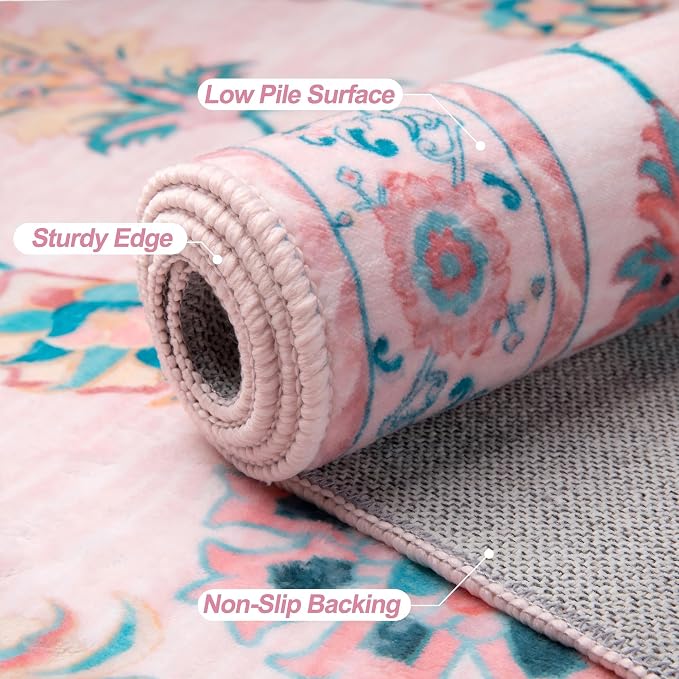 Tangsoo Pink Small Rug for Entryway, 2x3 Washable Entry Rug for Girls Nursery - Image 5