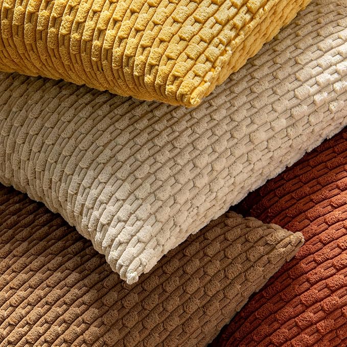 MIULEE Rust Throw Pillow Covers Soft Corduroy Decorative Set of 2 Boho Striped - Image 7