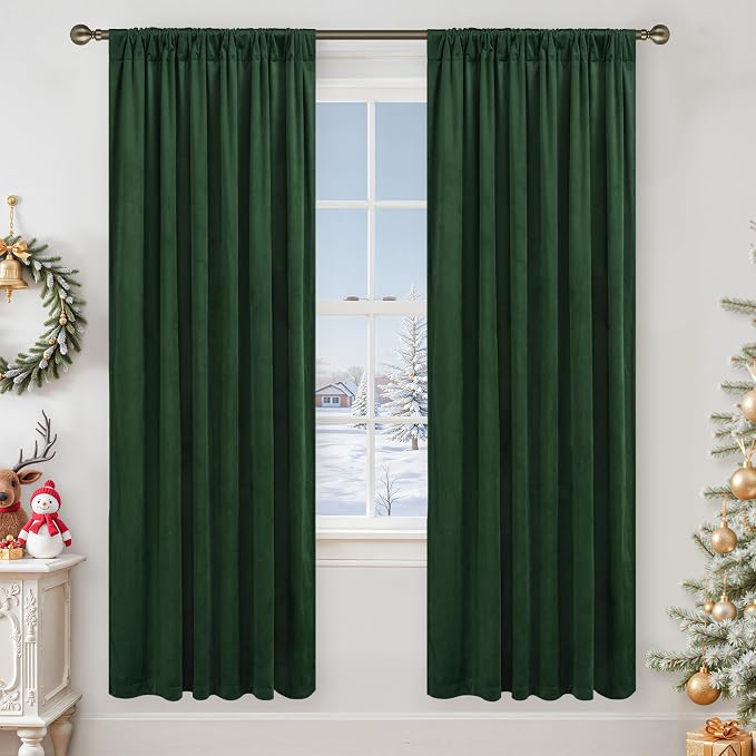LAMIT Emerald Green Velvet Blackout Curtains 78 Inch, Vintage Thermal Insulated - Image 2