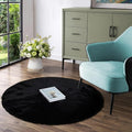Latepis Fluffy Round Area Rugs 4ft Black Shag Rug Circle Faux Fur Rabbit Rug by Latepis