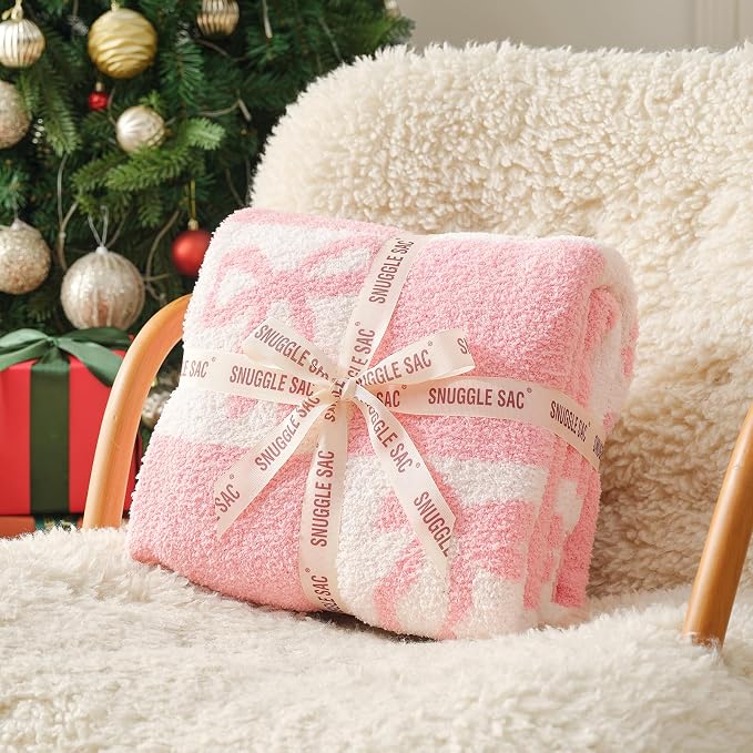 Snuggle Sac Bow Throw Blanket for Couch, Microfiber Fluffy Warm Cozy Fuzzy - Image 5
