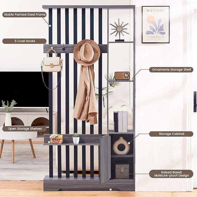 Room Divider with Shelves, Wall Room Divider Bookshelf, Freestanding Wood - Image 3