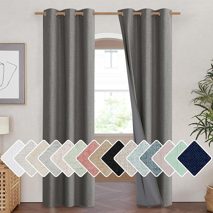 NICETOWN Grizzle Gray Vintage Linen 100% Blackout Curtains by NICETOWN