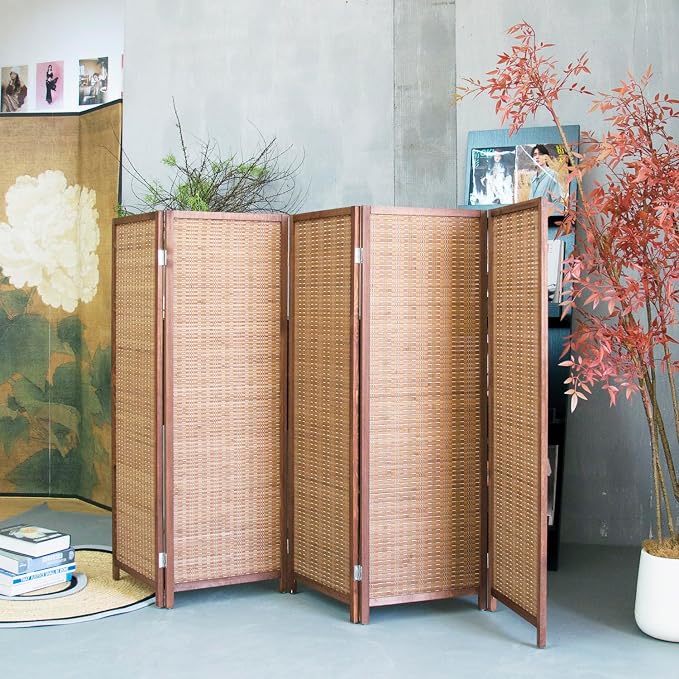 Furnnylane 5 Panel Short Room Divider Screen, Small Bamboo Panel Divider - Image 4