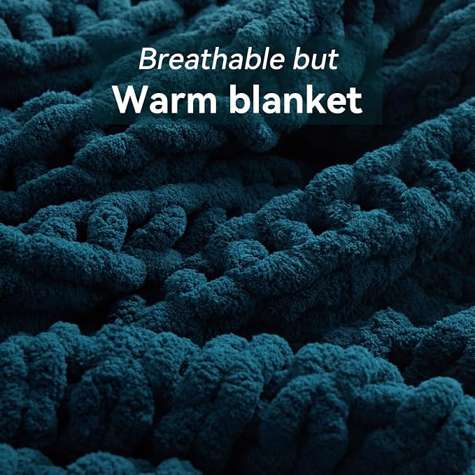 Negwoo Chunky Knit Throw Blanket, Handmade Peacock Blue Crochet Big Thick - Image 6