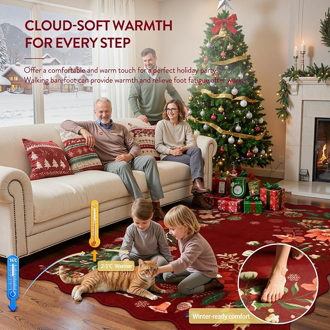 Lahome Floral Christmas Rugs for Living Room, Washable Christmas Rug 8x10 Under - Image 4