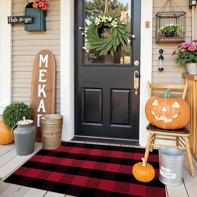 OLANLY Buffalo Plaid Rug 2' x 3' – Red and Black Cotton Checkered Doormat - Image 8