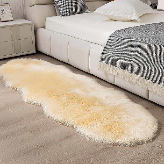 Faux Fur Rug Runner 2x6 ft Beige by CKLZSAY