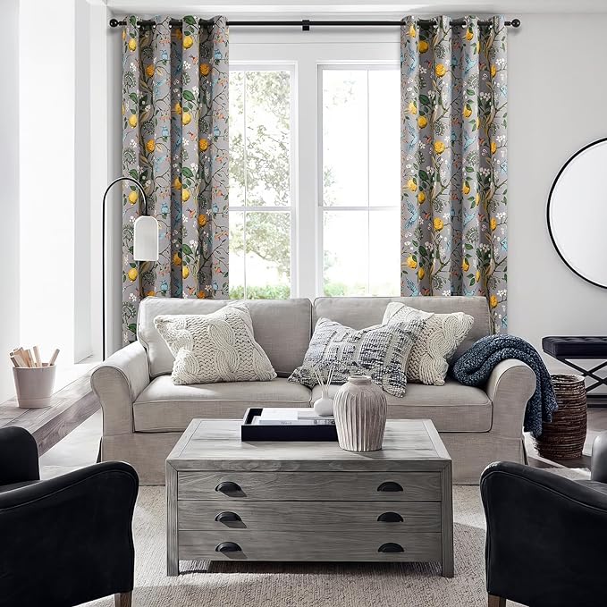 Topfinel Black Dark Floral Grey Blackout Curtains, 84 Inch Length - Image 5