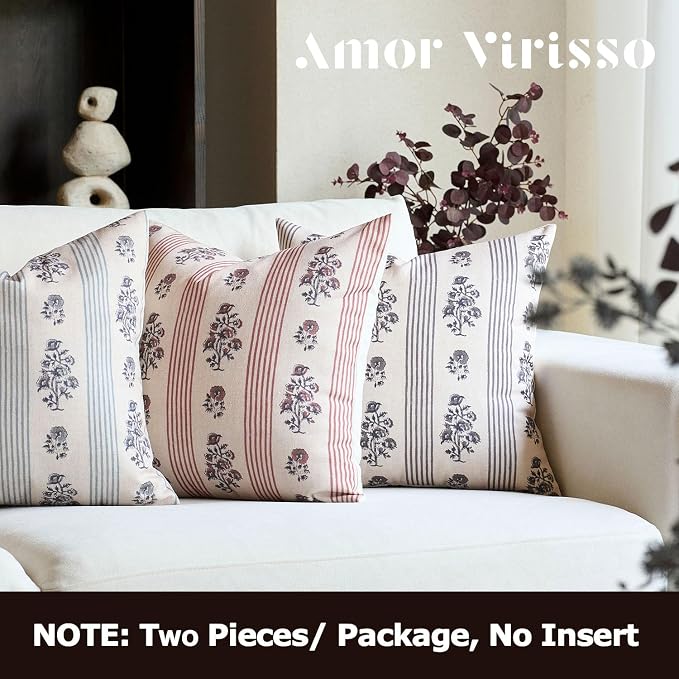 Amor Virisso Floral Throw Pillow Covers 24x24 Set of 2 Block Print Pillow - Image 6