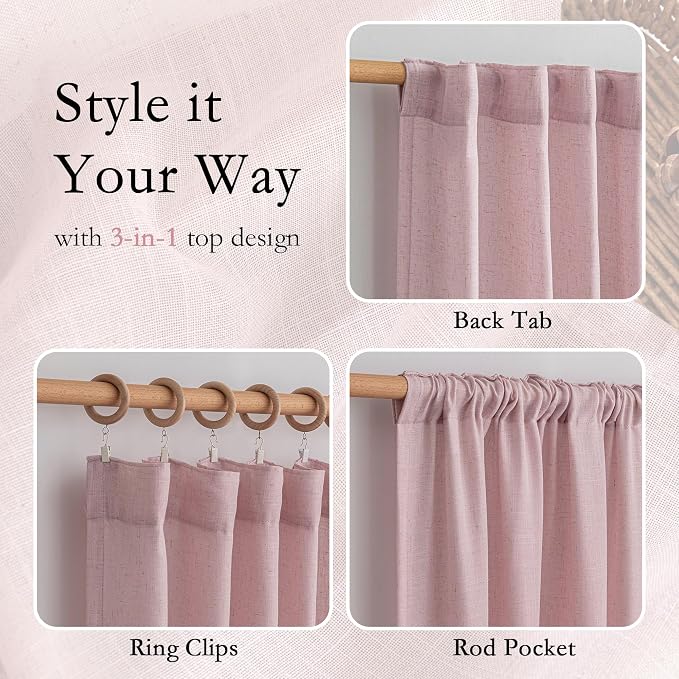 MYSKY HOME Pink Sheer Curtains for Girls Bedroom 84 Inches Long Girl Curtain - Image 3