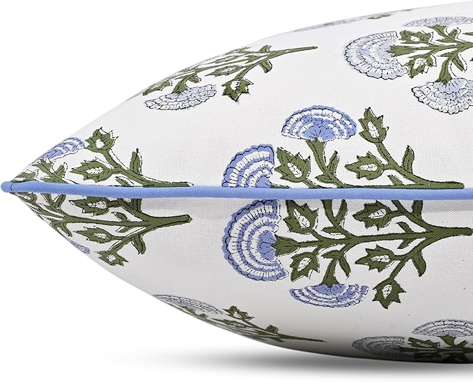 Ridhi Block Print Mughal Buta Blue Pillow Cover 18" x 18" Decorative Couch - Image 5