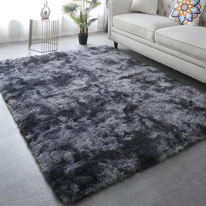 Grey Fluffy Area Rug 5x7 by CAIYUECS