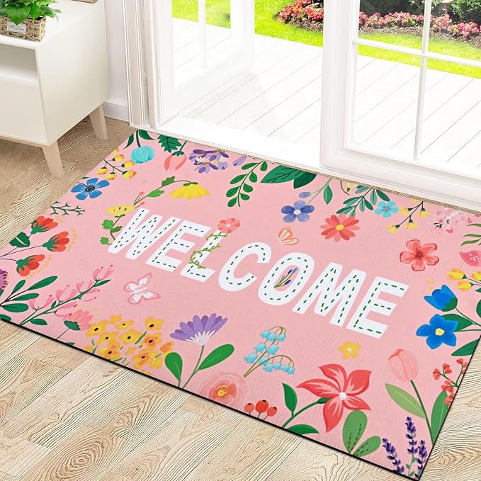 Likiyol Floral Door Mat Outside Entrance, Colorful Flower Welcome Mat Front by Likiyol