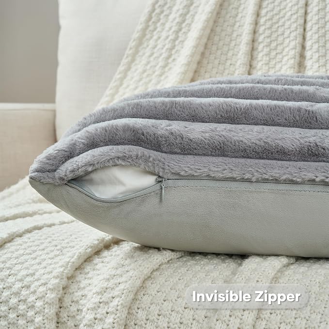 FUTEI Grey Decorative Throw Pillow Covers Set of 2, 20x20 Inch Soft Fluffy Faux - Image 3