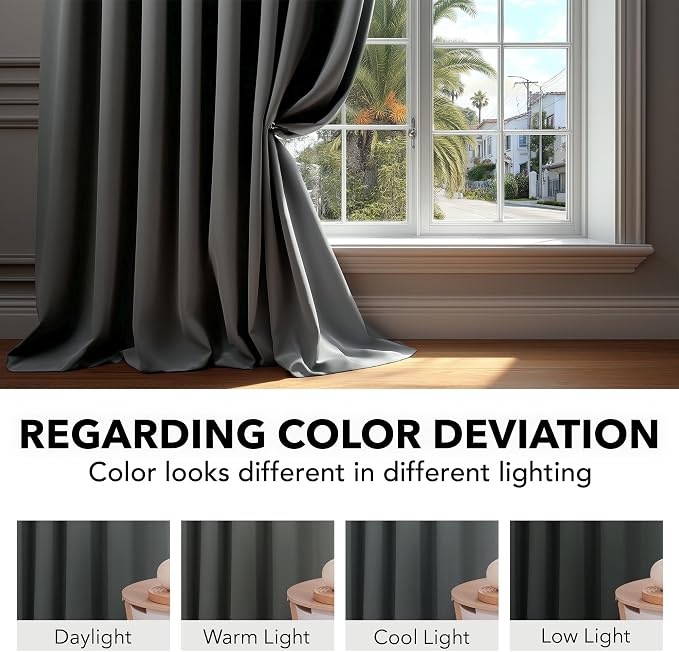Deconovo Blackout Curtains, Thermal Insulated, W42 x L95 2 Panels, Back Tab - Image 6