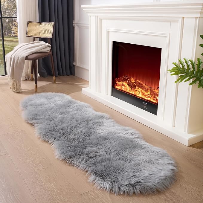 Faux Fur Rug Runner 2x6 ft Gery - Image 3
