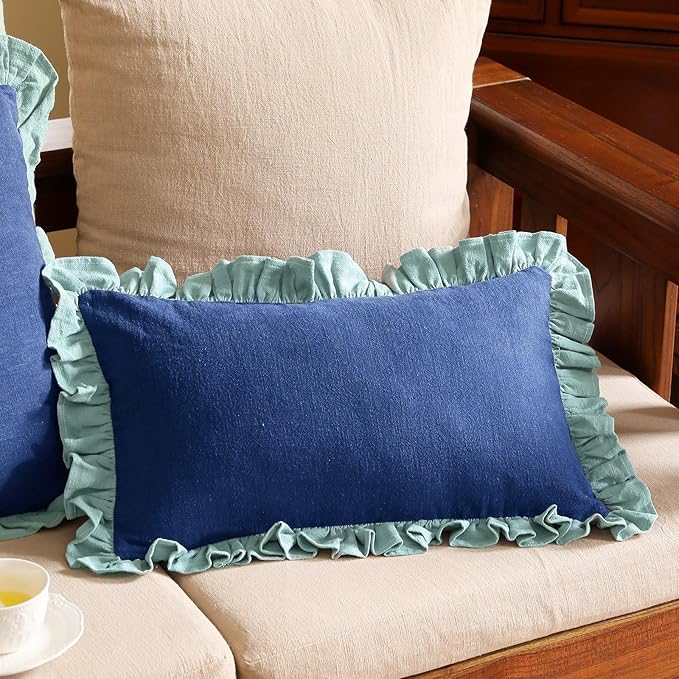 patdrea Shabby Chic Blue Decorative Throw Pillow Covers 12x20 Set of 2 - Image 2