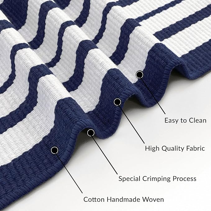 IOHOUZE Navy and White Striped Rug 3'x5' Front Door Rugs Outdoor, Washable Area - Image 7