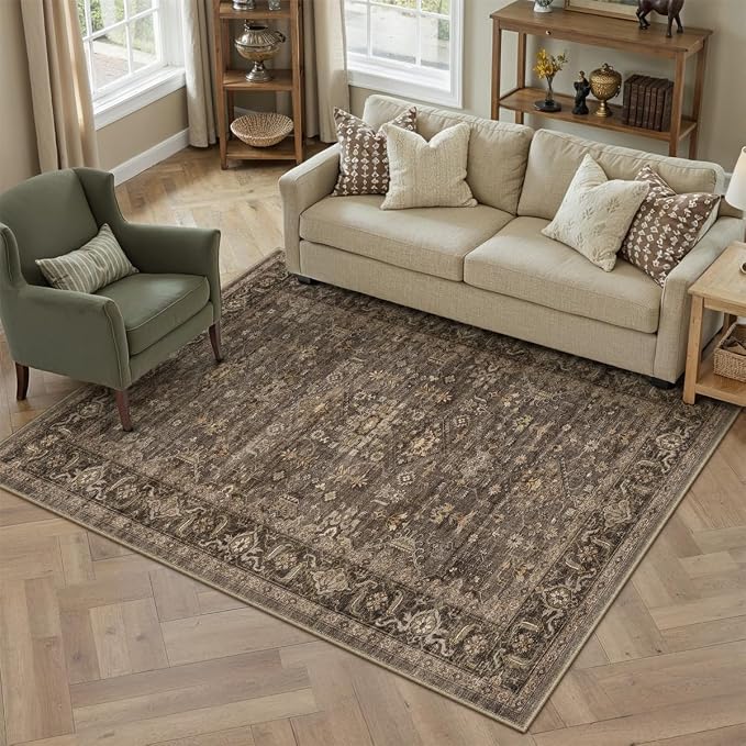5x7 Washable Area Rug for Living Room Bedroom Vintage Brown Soft Low Pile - Image 4