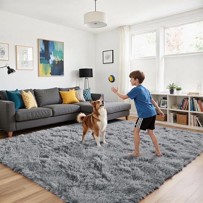Fluffy Rug Shaggy Area Rug, Light Grey 3x5 Area Rugs - Image 4