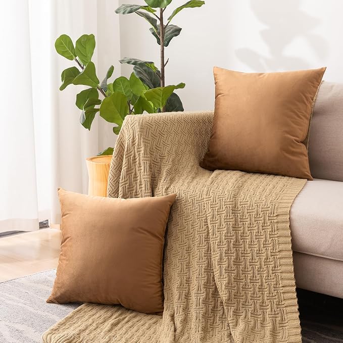 NiNi ALL Decorative Throw Pillow Covers Velvet 28x28 Inch Pack of 2 Brown - Image 3