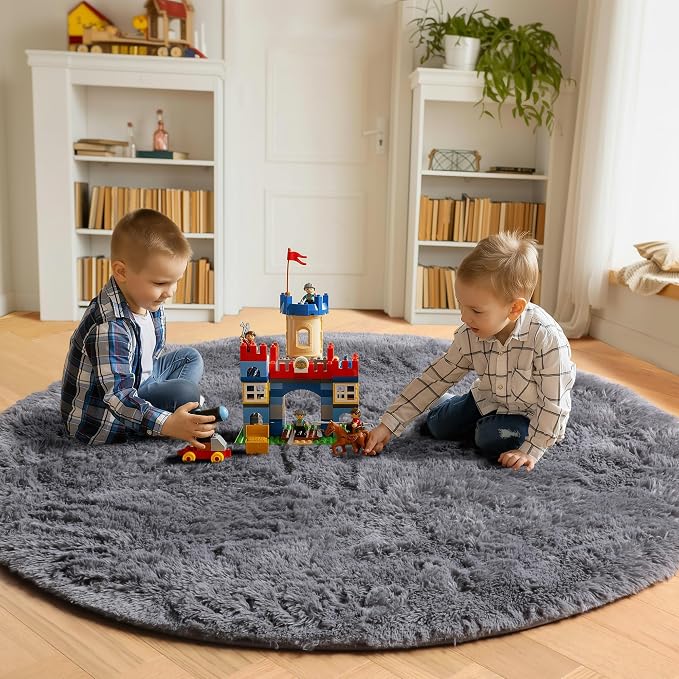 ONASAR Grey Round Rugs 8ft for Living Room, Fluffy Bedroom Circle Area Rug - Image 4
