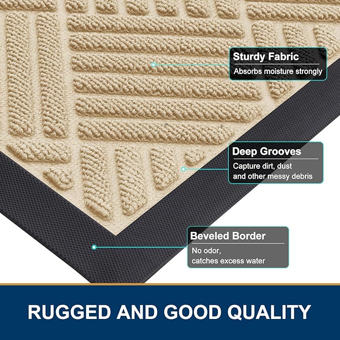 Smiry Front Door Mat Outside Entrance, Heavy Duty Outdoor Indoor Natural Rubber - Image 4