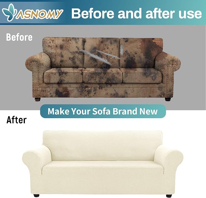 Asnomy Couch Covers for 3 Cushion Couch Stretch Sofa Covers Slipcovers - Image 6