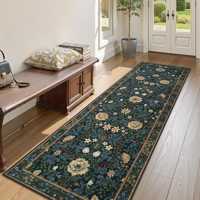 LIVEBOX Washable Runner Rug for Hallway 2'8" x 8', Floral Retro Kitchen Runner - Image 3