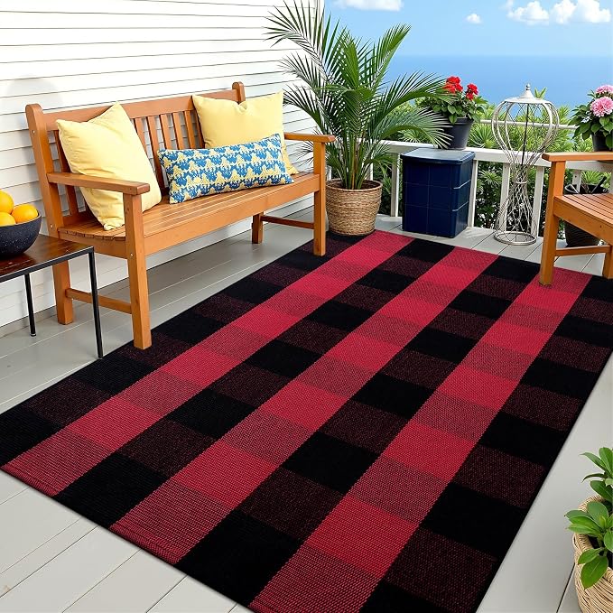OLANLY Buffalo Plaid Rug 3' x 5' – Red and Black Cotton Checkered Doormat - Image 7