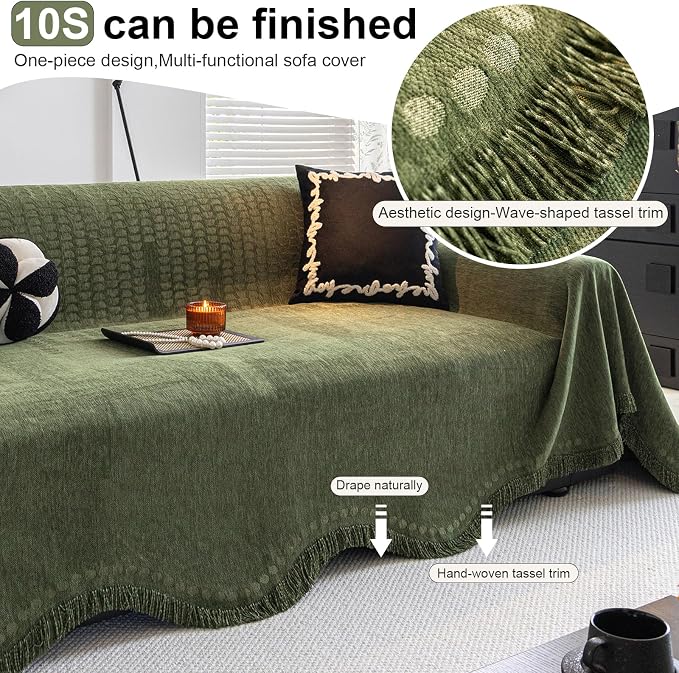 ROOMLIFE Green Sofa Cover, Vintage Boho Couch Cover - Image 3