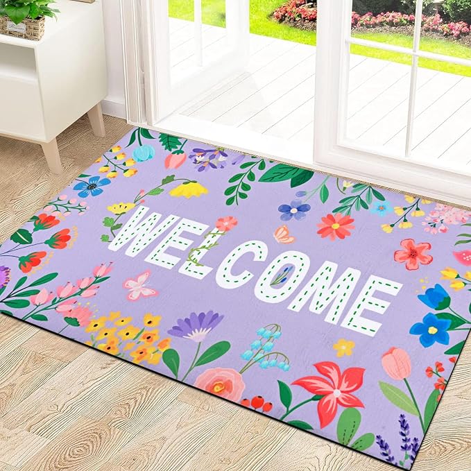 Likiyol Floral Door Mat Outside Entrance, Colorful Flower Welcome Mat Front by Likiyol