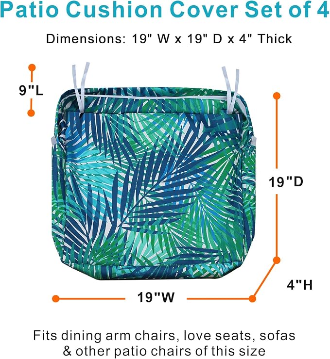 NettyPro Outdoor Cushion Slipcovers Waterproof Set 4, Patio Chair Seat Cushion - Image 3