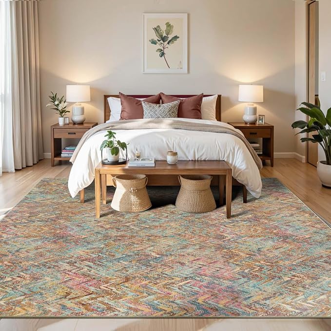 Rugxara Floral Rug for Living Room Bedroom, 6x9 Washable Rug, Vintage Boho Style - Image 2