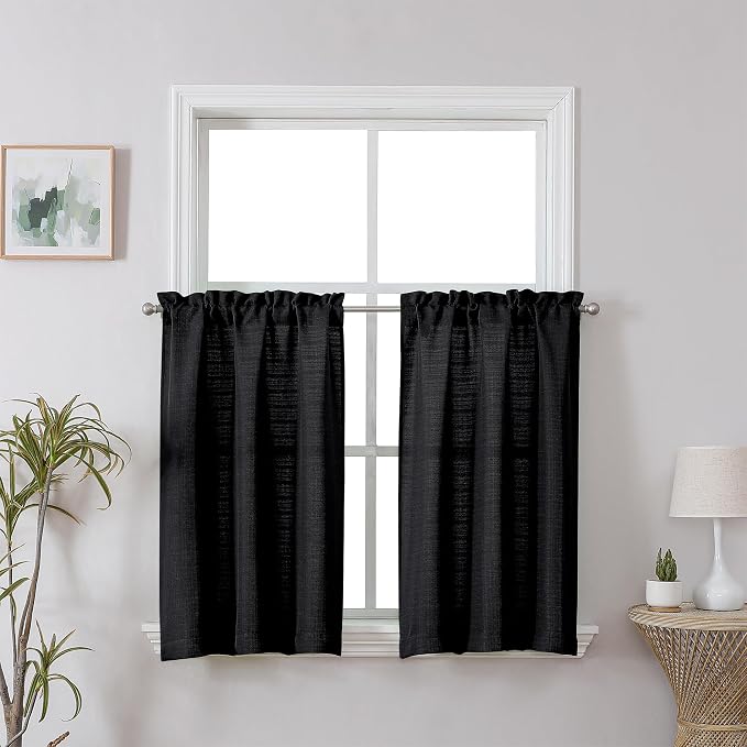 Chyhomenyc Black Faux Linen Textured Small Cafe Curtains, 30x30 Inch, Light by Chyhomenyc